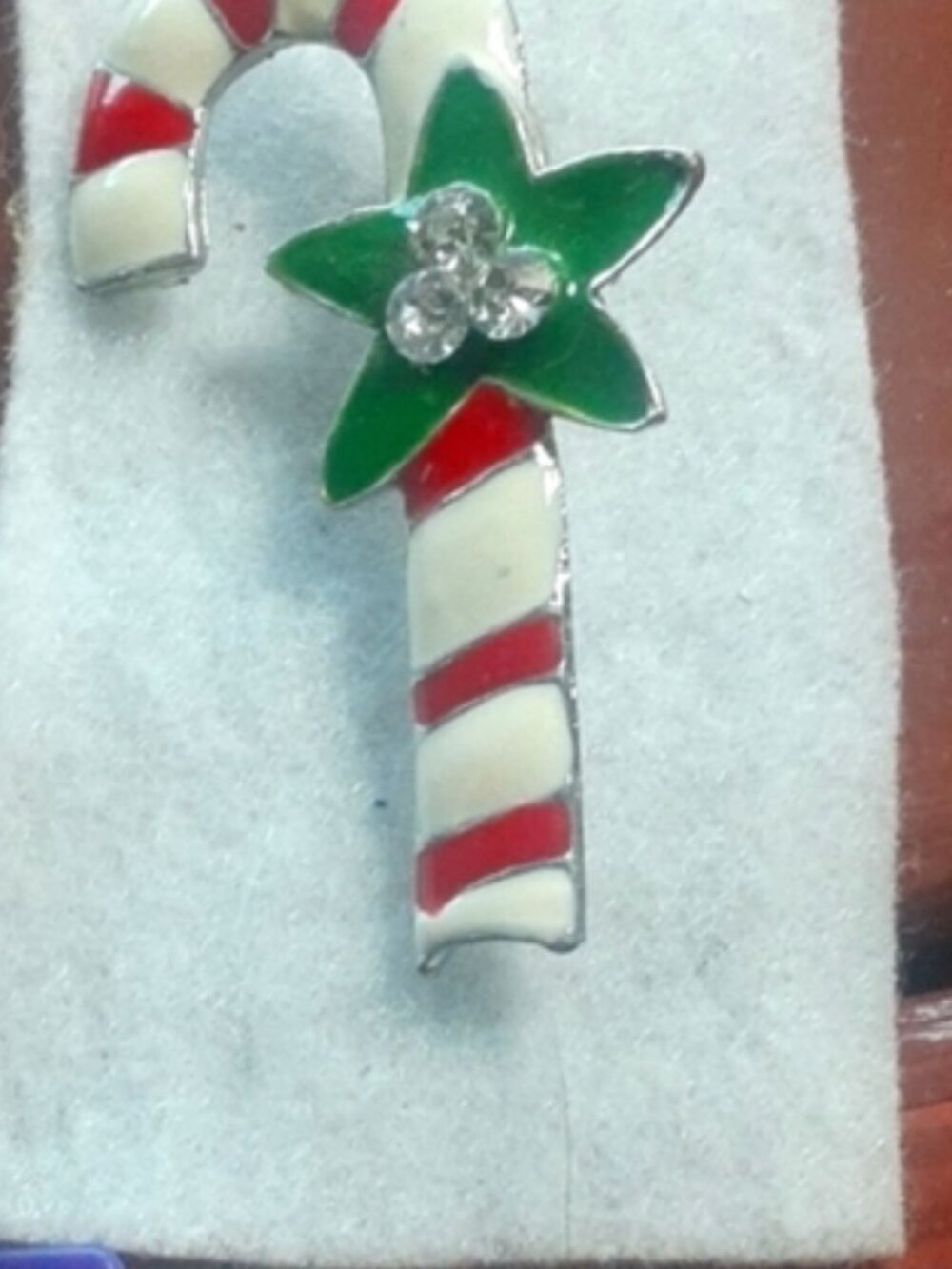 Festive Candy Cane Brooch with Green Star